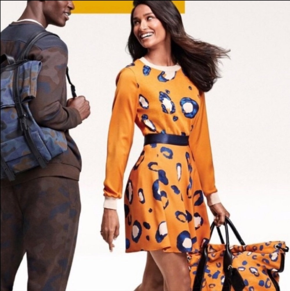 Philip Lim For Target Leopard Skirt mustard yellow navy‎ blue size 8